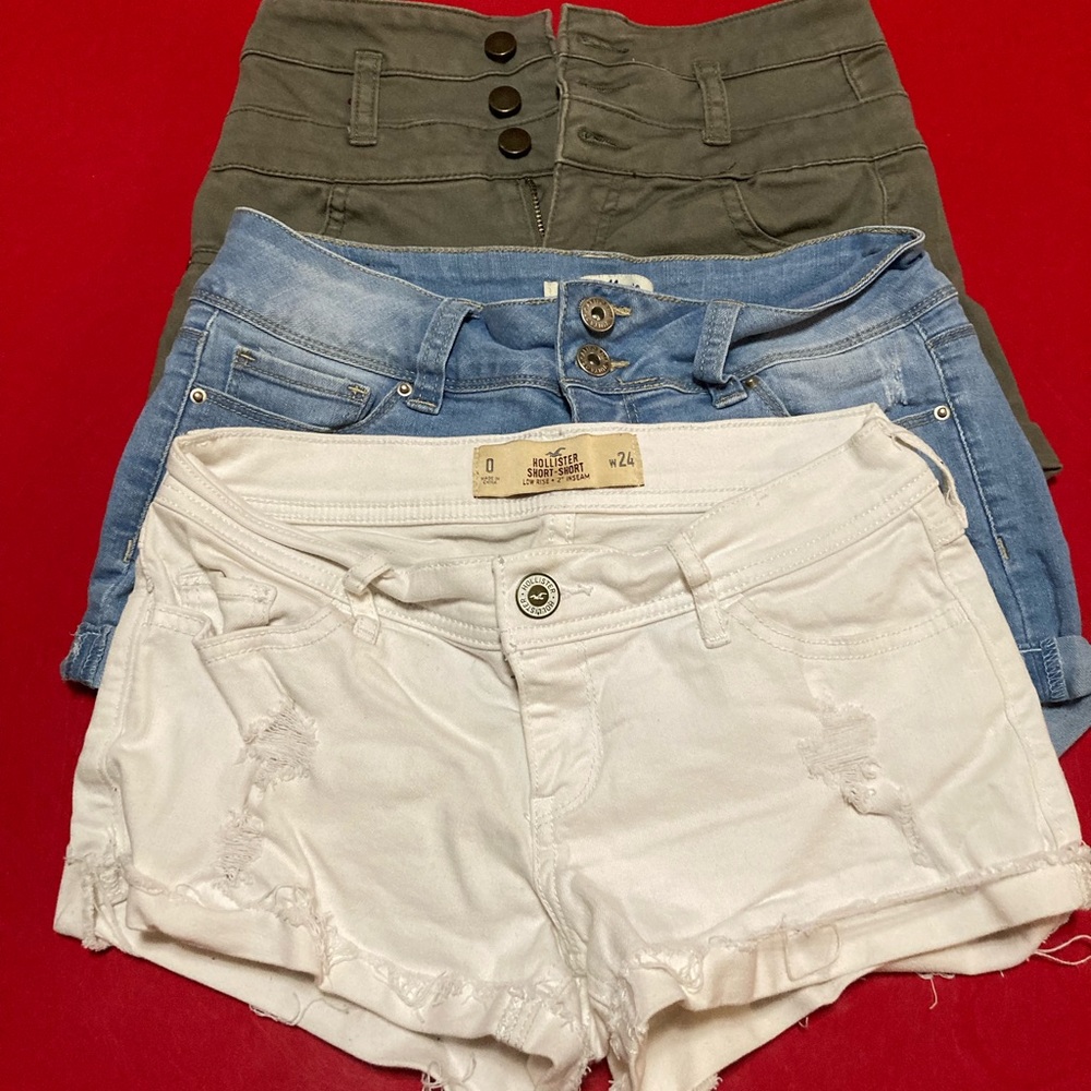 Hollister Blue and White Jean Shorts Casual Summer Essential